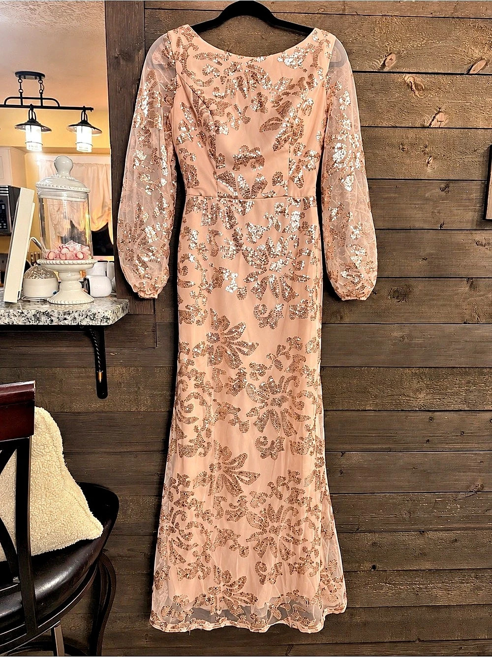 Floral Sequin Maxi Dress in Light Pink Brand New